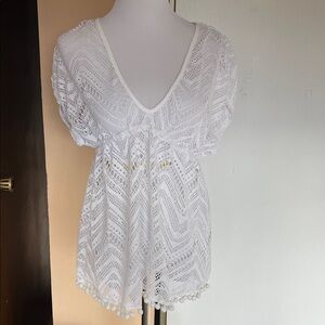 Elegant White Crochet Women swim cover up dress